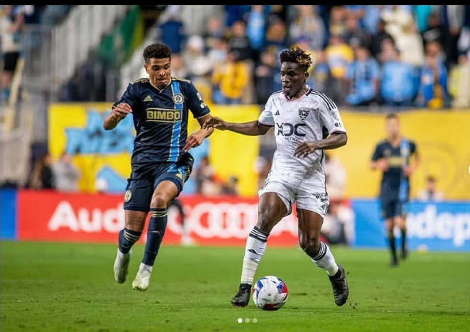 Gaoussou Samake in match action for D.C. United against Philadelphia Union